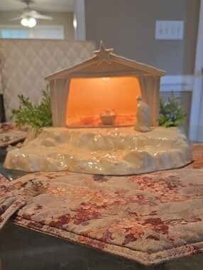 Ceramic Nativity Scene with Warm Interior Glow Music Box With Other Items